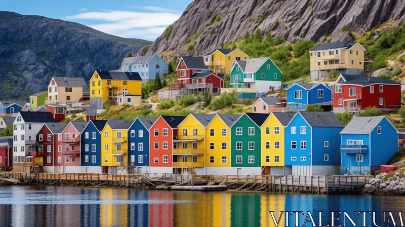 Captivating Colorful Houses on a Hill Overlooking a Serene Body of Water AI Image
