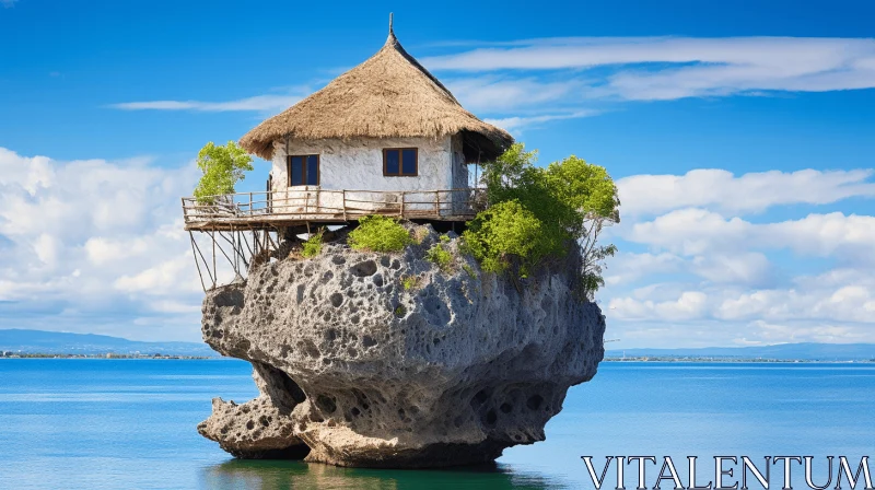Captivating House on Rock in Water | Precisionist Style AI Image