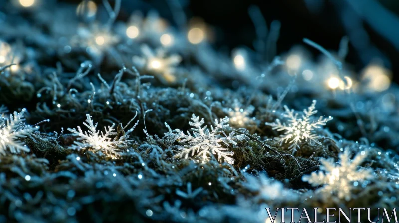 Delicate Snowflake on Blade of Grass: Capturing the Beauty of Winter AI Image