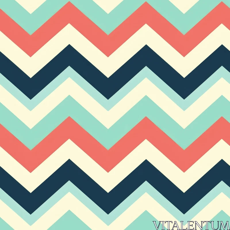 Retro Zig Zag Pattern in Coral, Blue, and Cream AI Image