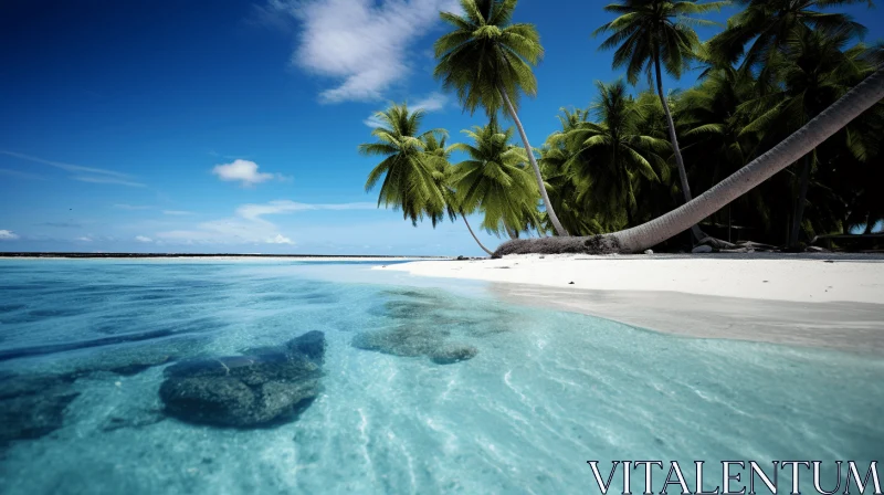Tranquil Beach with Palm Trees and Clear Water | Captivating Nature Photography AI Image
