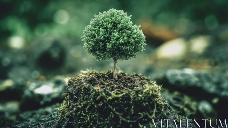 AI ART Beautiful Green Tree on Soil | Tranquil Nature Image