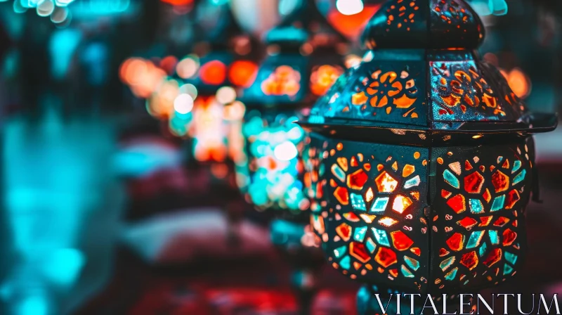 Colorful Moroccan Lantern with Intricate Geometric Pattern - Close-up Photo AI Image