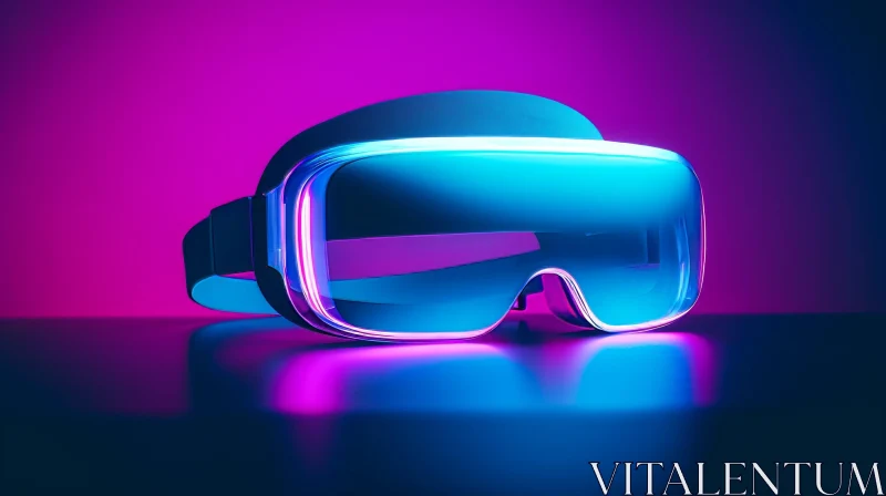Futuristic Virtual Reality Glasses with Blue and Pink Neon Lights AI Image