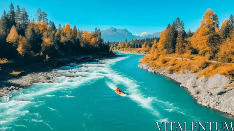 Canoing along a River in the Mountains | Turquoise and Gold | Swiss Style AI Image