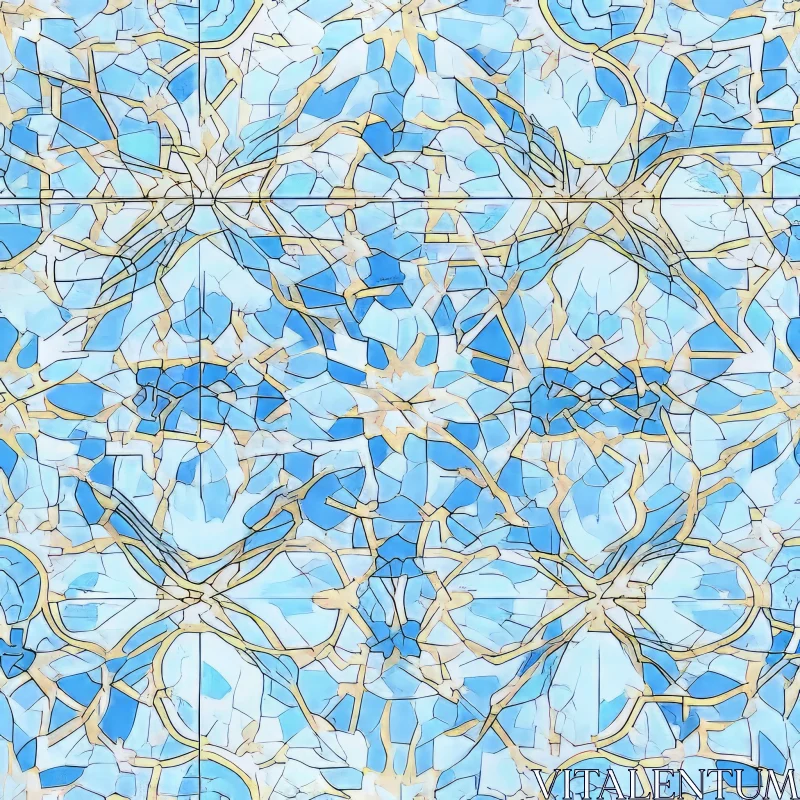 Blue and White Geometric Tile with Floral Pattern AI Image