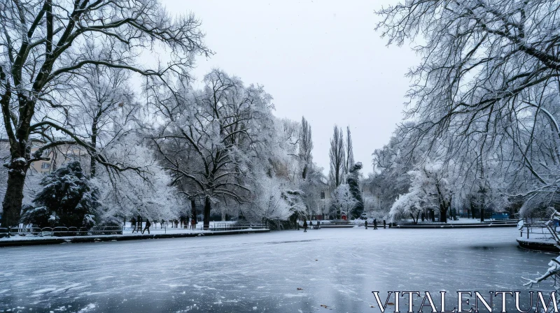 Captivating Winter Landscape: Frozen Lake in Park AI Image