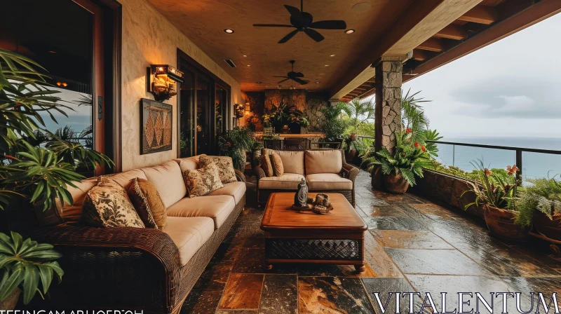 Luxurious Outdoor Living Space with Ocean View AI Image