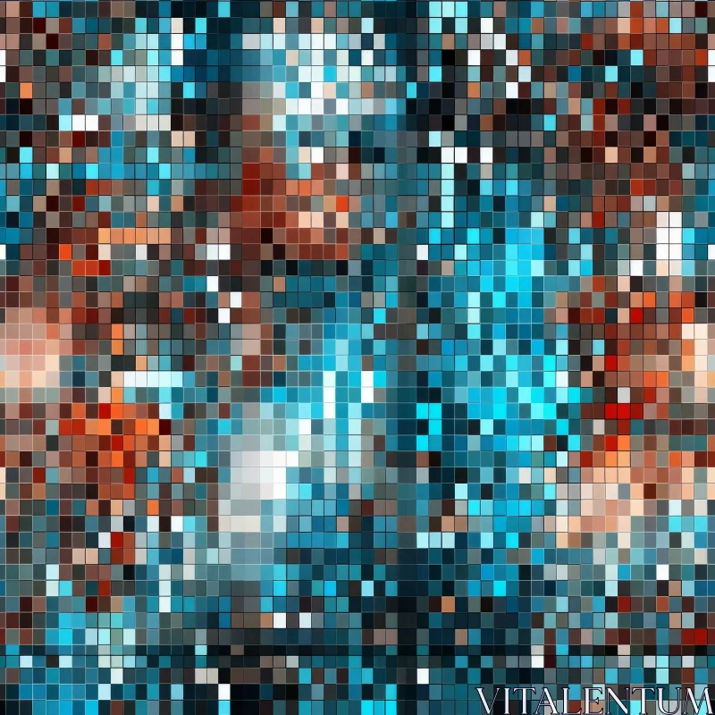 AI ART Pixelated Blue Mosaic Abstract Art