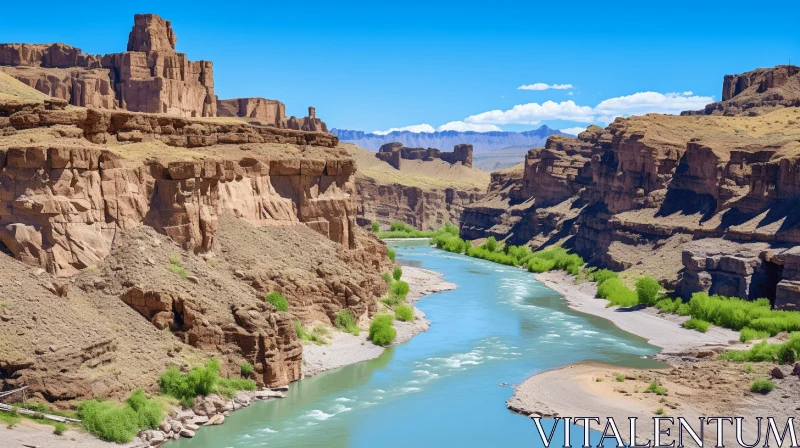 River Flowing Through Canyon: Grandiose Architecture and Sublime Wilderness AI Image