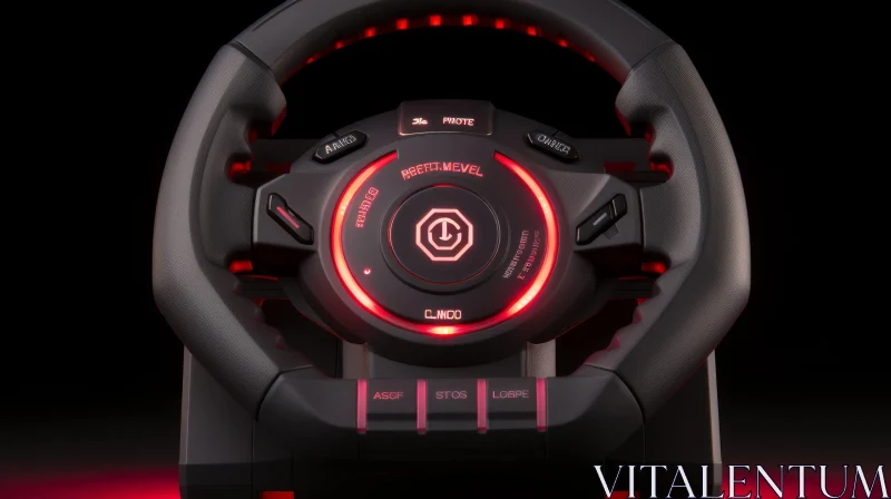 Black Gaming Steering Wheel with Red Backlight | Technology AI Image