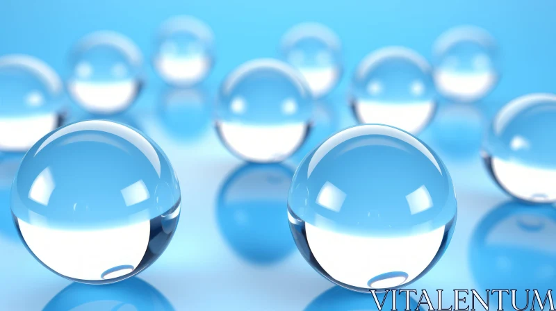 Blue Glass Spheres 3D Render on Blue Background AI Image