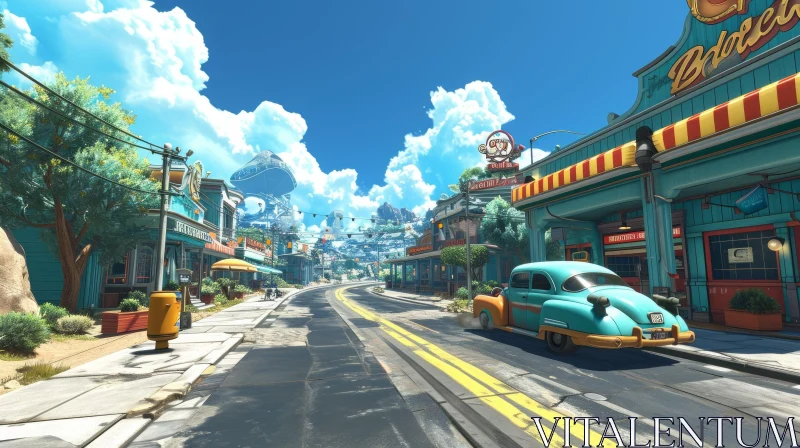 Charming 3D Rendering of a Colorful Street in a Small Town AI Image
