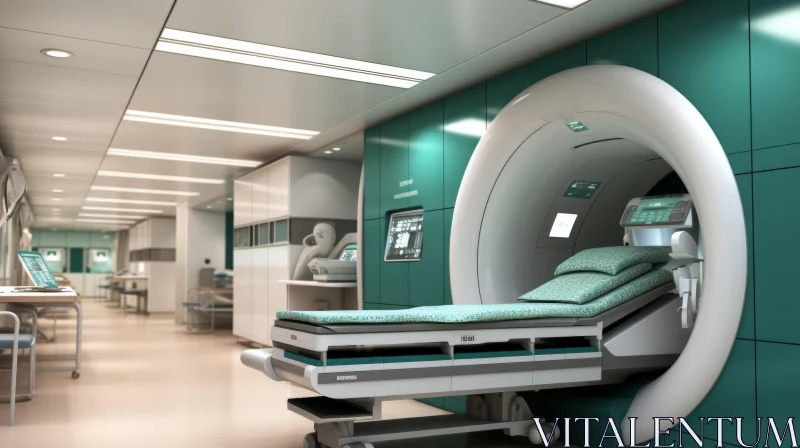 Cutting-Edge Hospital Room with Green MRI Machine AI Image