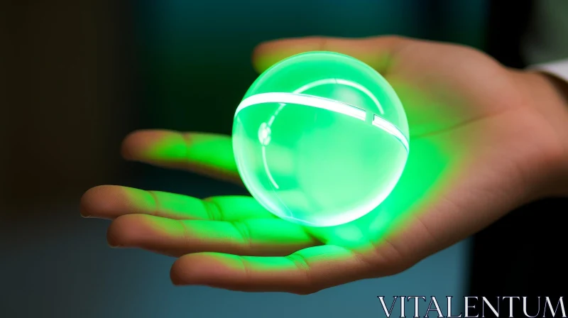 Enigmatic Green Orb Held by Hand - Surreal Photography AI Image