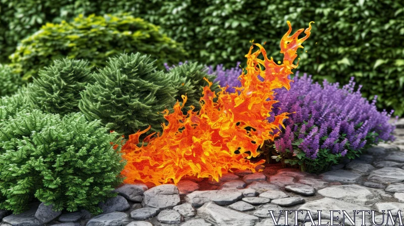 Fiery Delight: A Mesmerizing Fire Burning in a Garden AI Image