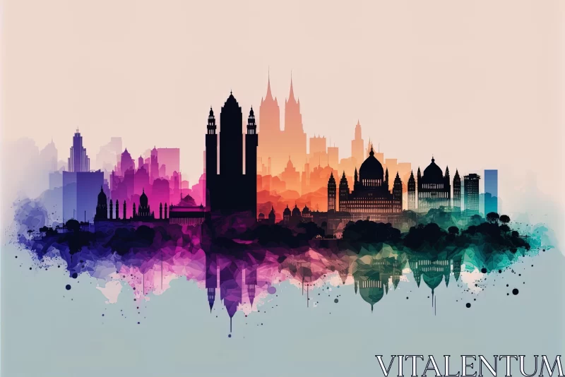 Kuala Lumpur Skyline Design: Gothic Grandeur with Watercolor Strokes AI Image