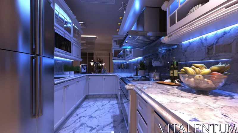 Elegant Modern Kitchen with White Cabinets and Marble Countertops AI Image