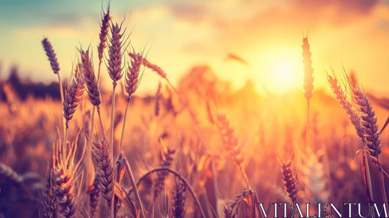 Majestic Wheat Field at Sunset - Serene Nature Landscape AI Image