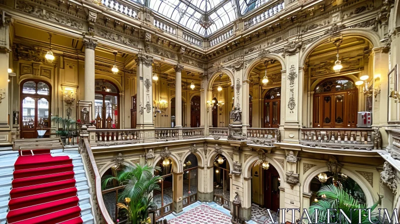 Opulent Interior of a Grand Building with High Ceiling and Ornate Columns AI Image