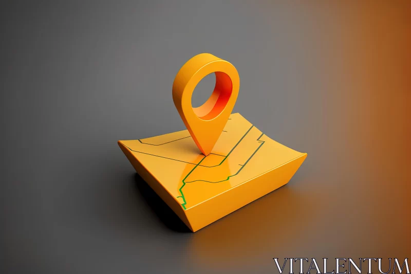 Sleek and Stylized 3D Map Pin with Yellow Orange Sticker AI Image