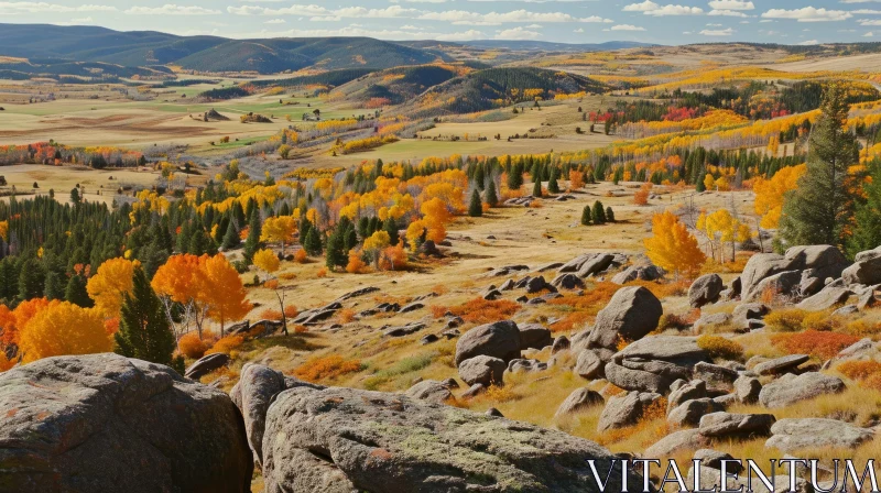 Beautiful Autumn Landscape: Vibrant Aspen Trees and Golden Hills AI Image