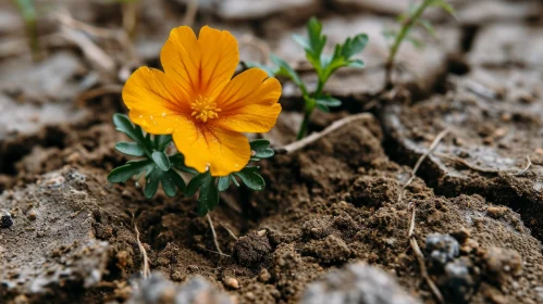 Beautiful Orange Flower in Dry Cracked Earth - Symbol of Hope and Resilience
