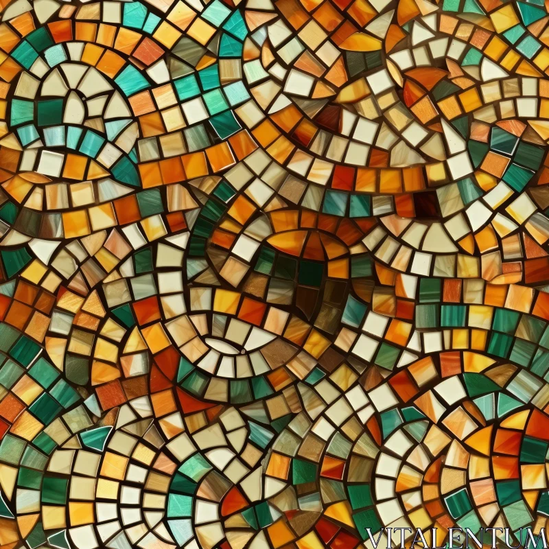 Circular Brown and Green Mosaic Tiles AI Image