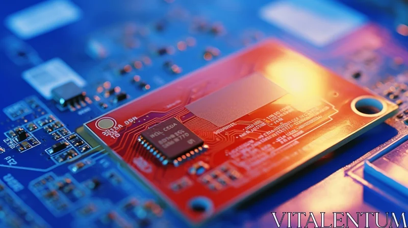 AI ART Electronic Circuit Board with CPU Chip - Close-Up Image