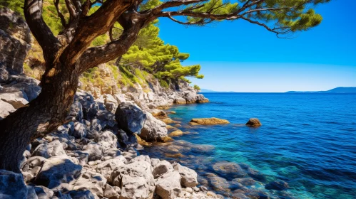 Majestic Tree on the Side of the Sea | UHD Image | Slovenian Paintings