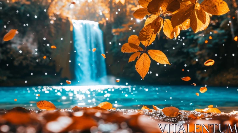 Stunning Waterfall in a Lush Forest - A Captivating Autumn Scene