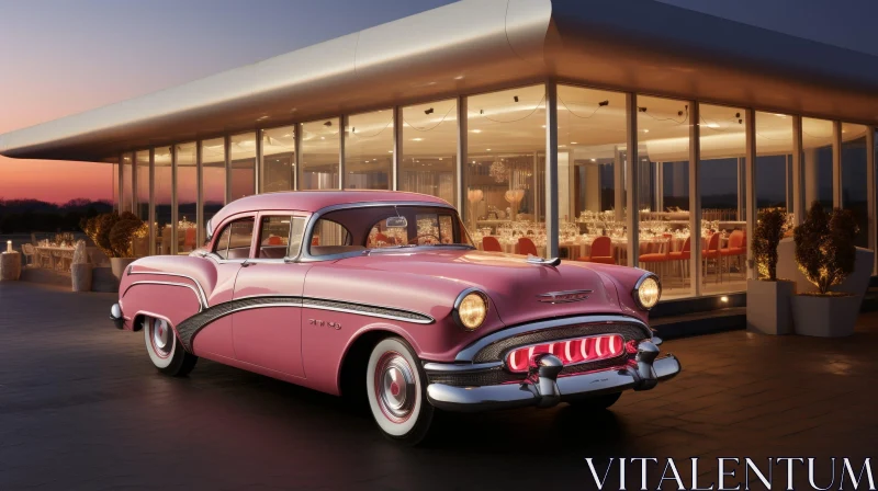 1950s Buick Special Parked at Modern Glass Building AI Image