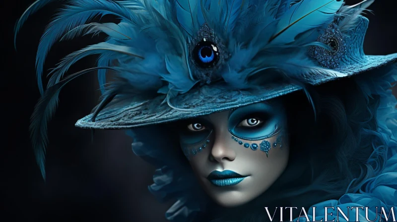 Blue Makeup Woman Portrait in Studio