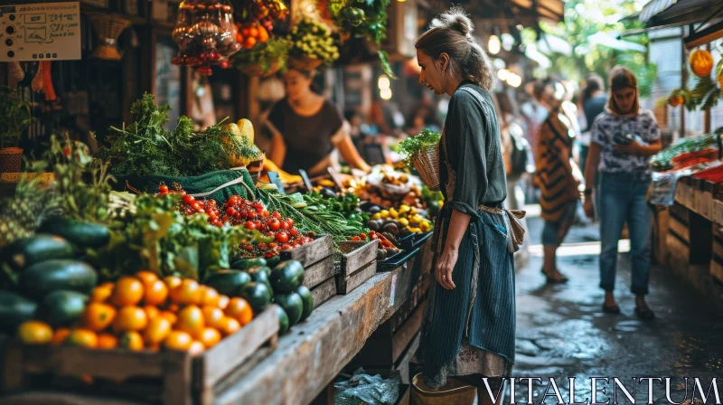 Captivating Image of a Woman in a Vibrant Market AI Image