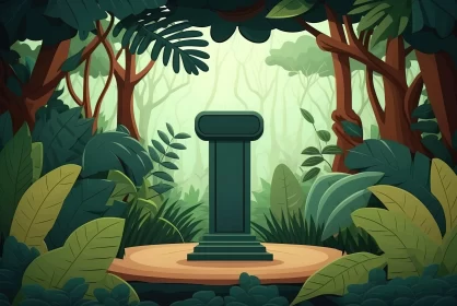 Cartoon Monument in the Forest | Detailed Foliage | Architectural Elements