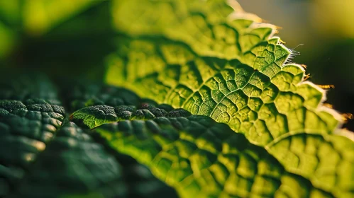 Close-up of a Green Leaf with Prominent Veins