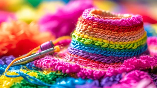 Colorful Knitted Hat | Rainbow Yarn | Close-up Abstract Art