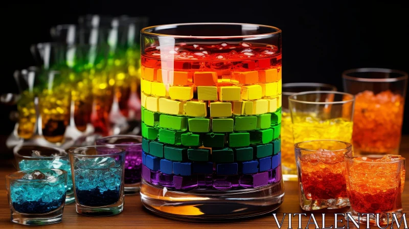 Colorful Liquid Glass on Wooden Table AI Image