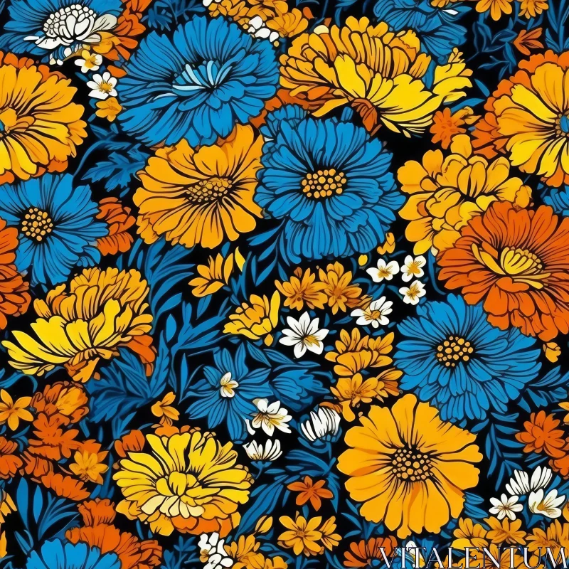 AI ART Dark Blue Floral Seamless Pattern