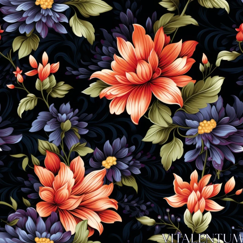 AI ART Dark Floral Seamless Pattern - Intricate Flower Design