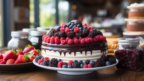 Delicious Berry Cake with Chocolate Glaze