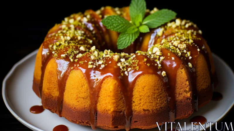 Delicious Cake with Glaze and Nuts - Close-up Food Photography AI Image