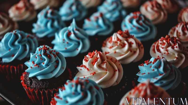Delicious Chocolate Cupcakes with Blue and White Frosting AI Image
