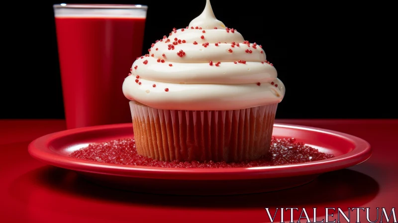 AI ART Delicious Red Velvet Cupcake with White Frosting