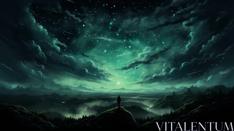 AI ART Enchanting Night Valley Landscape with Stars and Mountains
