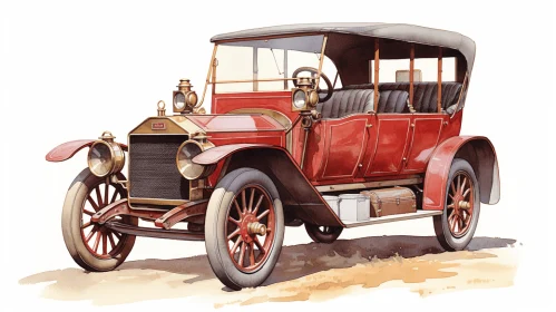 Exquisite Colored Drawing of a Red Car | J.C. Leyendecker Style