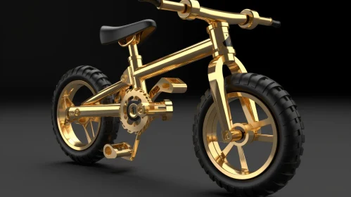 Gold Children's Bicycle 3D Rendering