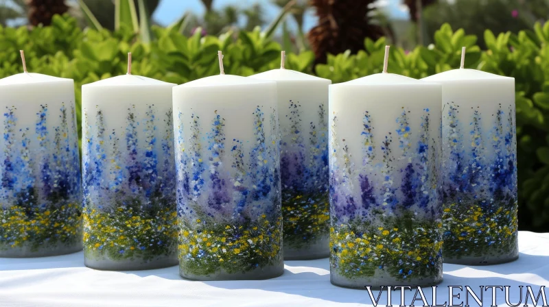 Hand-Painted Floral Candles | Exquisite Decorative Cylindrical Candles AI Image