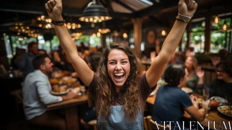 Joyful Celebration in Restaurant with Friends AI Image