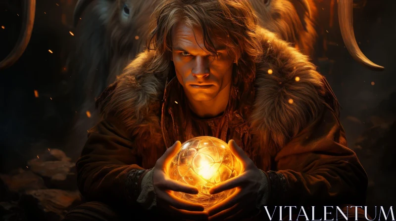 AI ART Male Sorcerer Portrait with Glowing Orb